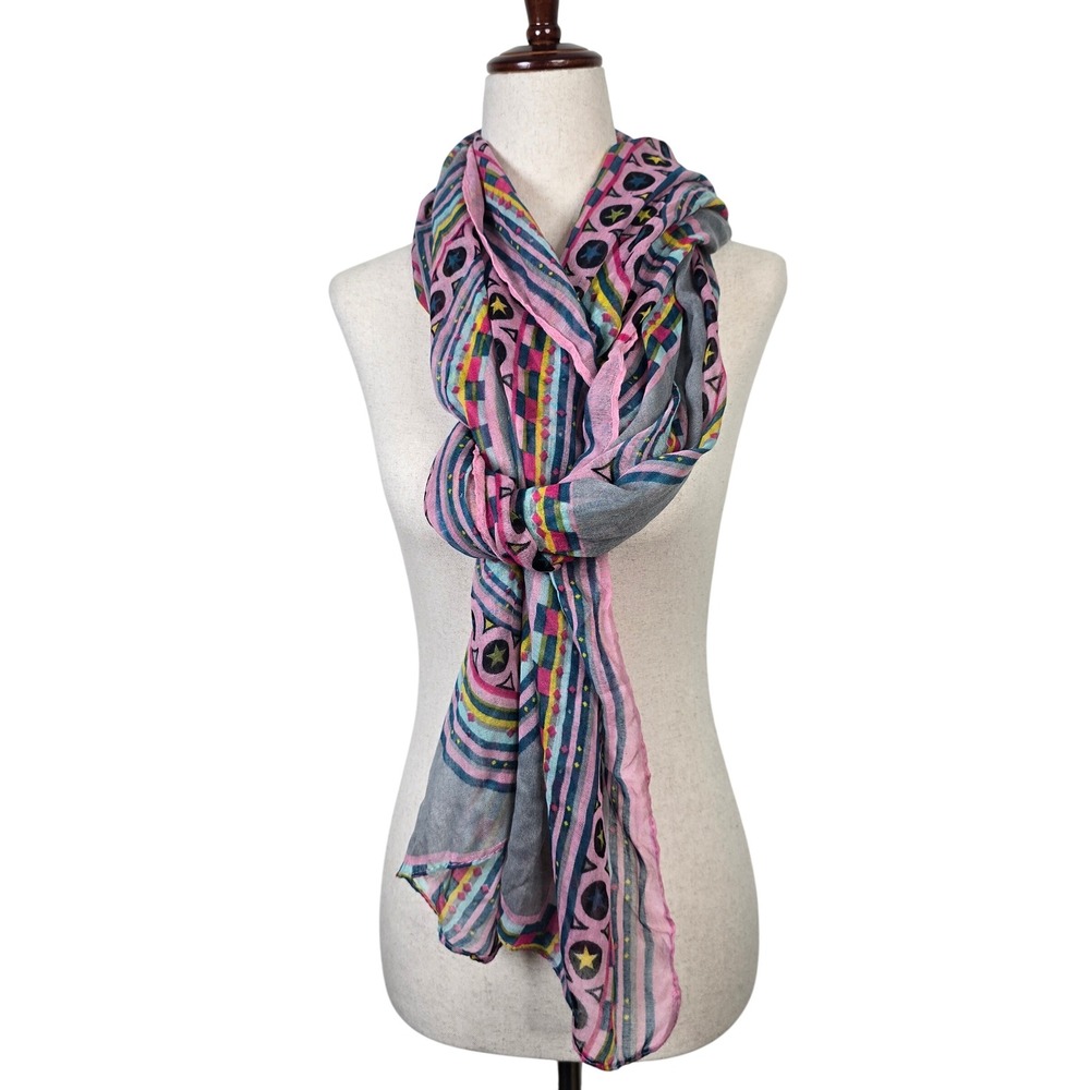 Pink Gray Geometric Star Print Lightweight Oversized Scarf Shawl Boho Celestial